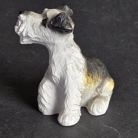 Vintage Miniature Schnauzer Dog Figurine Resin Hand-Painted Black White Brown - Picture 2 of 9